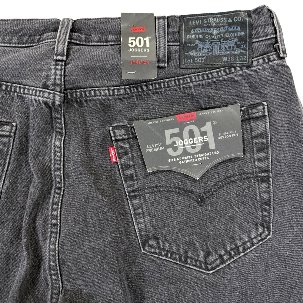 Levi's 501 Joggers Mens W38 L32 Black New With Imperfections Stretch Denim - Picture 4 of 13
